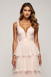 Candy Pink A Line V-Neck Tulle Abito da ballo in tulle a strati
