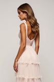 Candy Pink A Line V-Neck Tulle Abito da ballo in tulle a strati