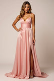 Blush Pink A Line Spaghetti Straps Abito da ballo in raso