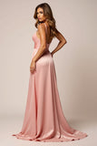 Blush Pink A Line Spaghetti Straps Abito da ballo in raso