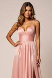 Blush Pink A Line Spaghetti Straps Abito da ballo in raso