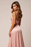 Blush Pink A Line Spaghetti Straps Abito da ballo in raso