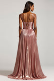 Glitter Dusty Rose una linea tagliata Spaghetti Straps Abito da Cerimonia