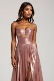 Glitter Dusty Rose una linea tagliata Spaghetti Straps Abito da Cerimonia