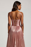 Glitter Dusty Rose una linea tagliata Spaghetti Straps Abito da Cerimonia