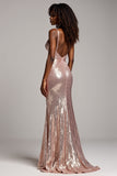 Dusty Rose guaina Spaghetti Straps paillettes Abito da Cerimonia