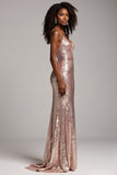 Dusty Rose guaina Spaghetti Straps paillettes Abito da Cerimonia
