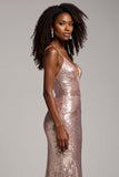Dusty Rose guaina Spaghetti Straps paillettes Abito da Cerimonia