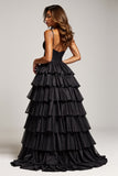 Nero A Line Spaghetti Straps plissettato raso Abito da Cerimonia