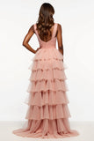 Rosa A Line V-Neck Ruffles Tiered Organza Abito da Cerimonia