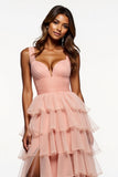 Rosa A Line V-Neck Ruffles Tiered Organza Abito da Cerimonia