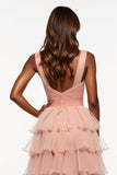 Rosa A Line V-Neck Ruffles Tiered Organza Abito da Cerimonia