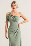 Olive One Spalla Increspato Chiffon Guaina Abito da damigella d'onore