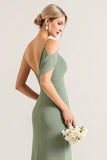Olive One Spalla Increspato Chiffon Guaina Abito da damigella d'onore