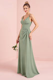 Eucalipto Spaghetti Straps Stretch Raso Guaina Abito da damigella d'onore