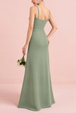 Eucalipto Spaghetti Straps Stretch Raso Guaina Abito da damigella d'onore