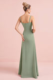 Eucalipto Spaghetti Straps Stretch Raso Guaina Abito da damigella d'onore