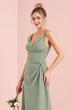 Eucalipto Spaghetti Straps Stretch Raso Guaina Abito da damigella d'onore