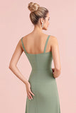 Eucalipto Spaghetti Straps Stretch Raso Guaina Abito da damigella d'onore