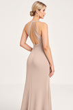 Candy Pink Halter guaina spandex abito da damigella d'onore con fessura