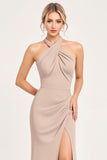 Candy Pink Halter guaina spandex abito da damigella d'onore con fessura