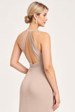 Candy Pink Halter guaina spandex abito da damigella d'onore con fessura