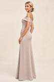 Off the Shoulder Candy Pink increspato abito da damigella d'onore con fessura