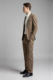Abiti da uomo a quadri con risvolto dentellata in 2 pezzi Khaki Slim Fit
