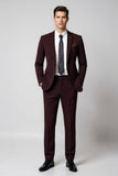 Abiti da uomo slim fit bordeaux con revers dentellati 2 pezzi