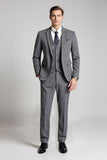 Grigio Cutched Lapel Plaid 3 Pezzi Abiti Formali Da Uomo