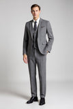 Grigio Cutched Lapel Plaid 3 Pezzi Abiti Formali Da Uomo