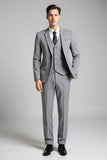 Slim Fit Abito da uomo grigio a quadri con risvolto dentellato 3 pezzi