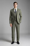 Grigio Verde 3 pezzi con risvolto dentellato Plaid Abiti da uomo