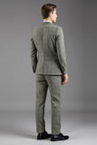 Grigio Verde Rever Dentellato 3 Pezzi Monopetto Slim Fit Abiti Formali Da Uomo