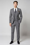 Grigio Plaid Risvolto Dentellato 3 Pezzi Abiti da ballo da uomo