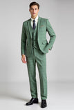 Grigio Verde Plaid 3 Pezzi Abiti da uomo con risvolto dentato