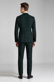 Verde scuro Plaid 3 pezzi con risvolto dentato Abiti da ballo da uomo