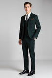 Verde scuro Plaid 3 pezzi con risvolto dentato Abiti da ballo da uomo