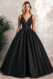 Sparkly nero A-Line scollo a V raso lungo Abito da Cerimonia con paillettes