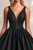 Sparkly nero A-Line scollo a V raso lungo Abito da Cerimonia con paillettes