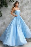 Sky Blue A-Line senza spalline lungo Abito da Cerimonia