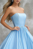 Sky Blue A-Line senza spalline lungo Abito da Cerimonia