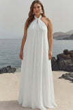 Abito da spiaggia Boho lungo in chiffon bianco a capezza taglia grande