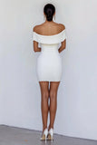 Off the Shoulder Bodycon bianco abito di laurea con fiocco
