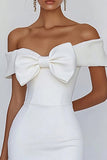 Off the Shoulder Bodycon bianco abito di laurea con fiocco