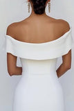 Off the Shoulder Bodycon bianco abito di laurea con fiocco