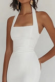 Bianco Halter Mermaid Pleted Party Dress