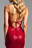 Scintillante sirena rossa spaghetti cinghie paillettes lungo Abito da Cerimonia