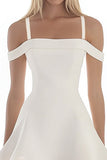 Off The Shoulder Bianco A Line Ruffles Satin Mini Abito Laurea