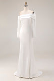 Abito da sposa sirena bianca a spalle scoperte con maniche lunghe